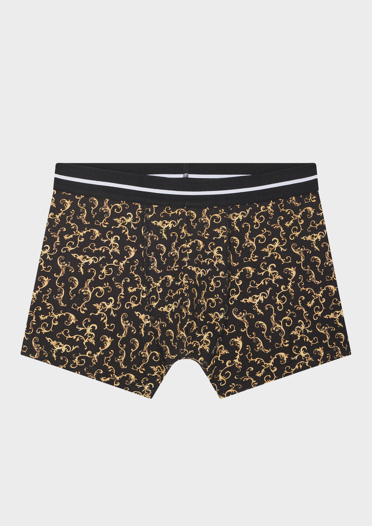 Boxer en coton stretch noir à motif fantaisie jaune