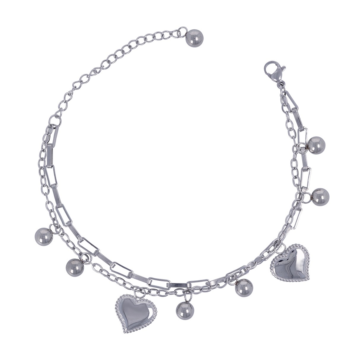 Bracelet Breloque Coeur Double Chaine Acier inoxydable 316L