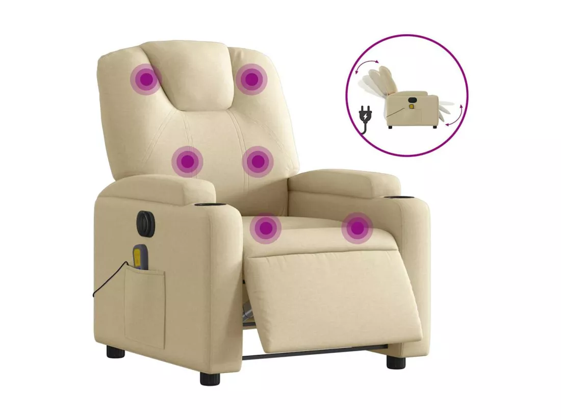 Fauteuil inclinable massant électrique crème tissu