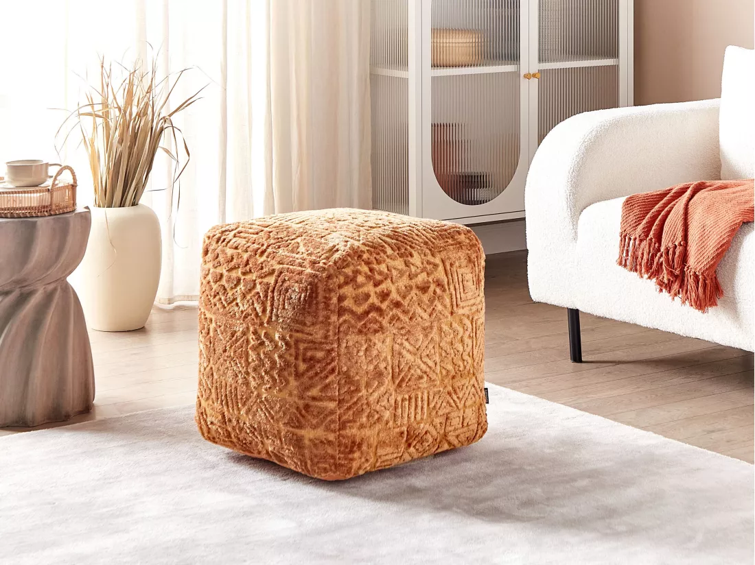 Pouf marron doré à motif géométrique SANAWAN