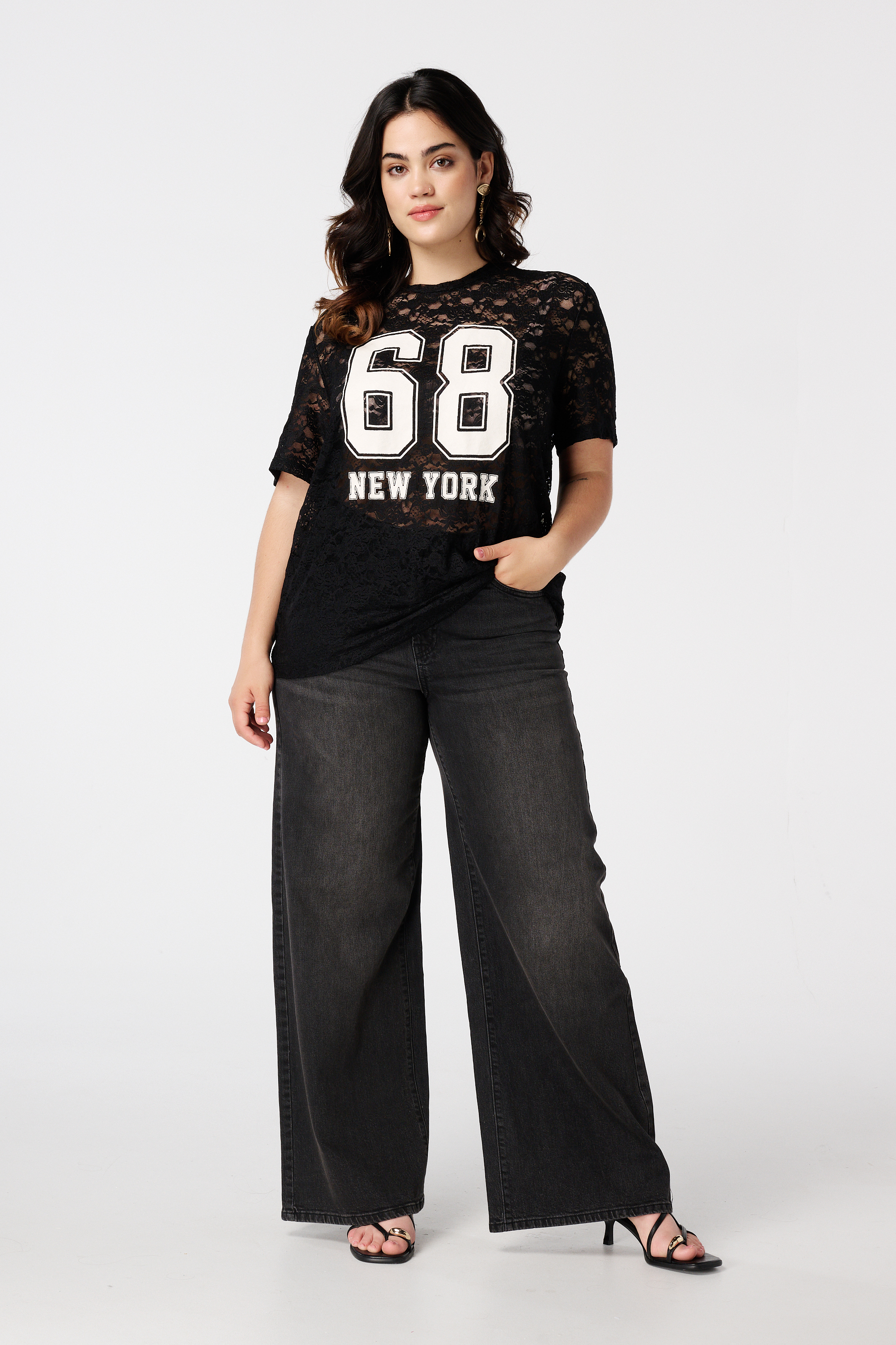 Sportief T-shirt van kant Zwart