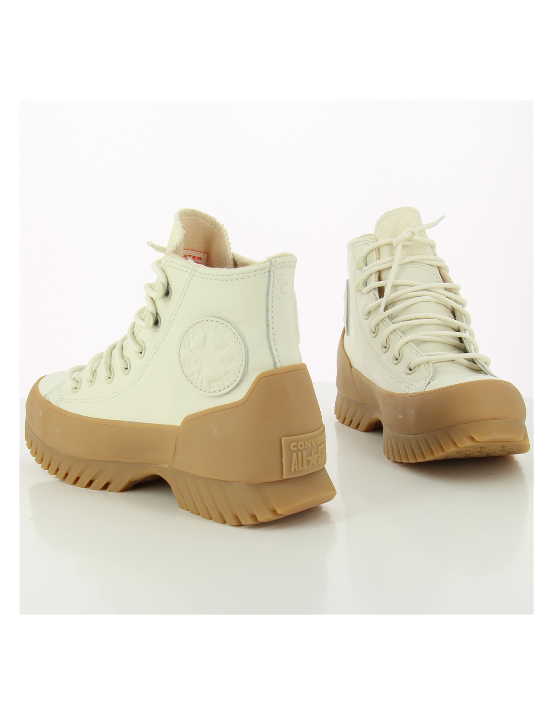 converse sneakers compensées montantes femme lugged winter 2.0 cuir blanc/beige