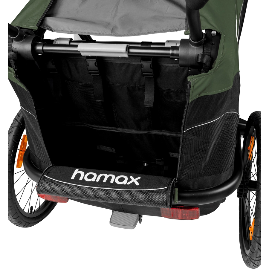 hamax Kinderfahrradanhänger Outback mit Rückenlehnenverstellung Navy Blau 2022 inklusive Wheelblades