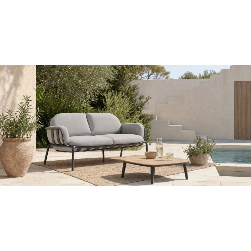 Canapé de jardin Joncols - 2 places -  tissu - structure aluminium grise