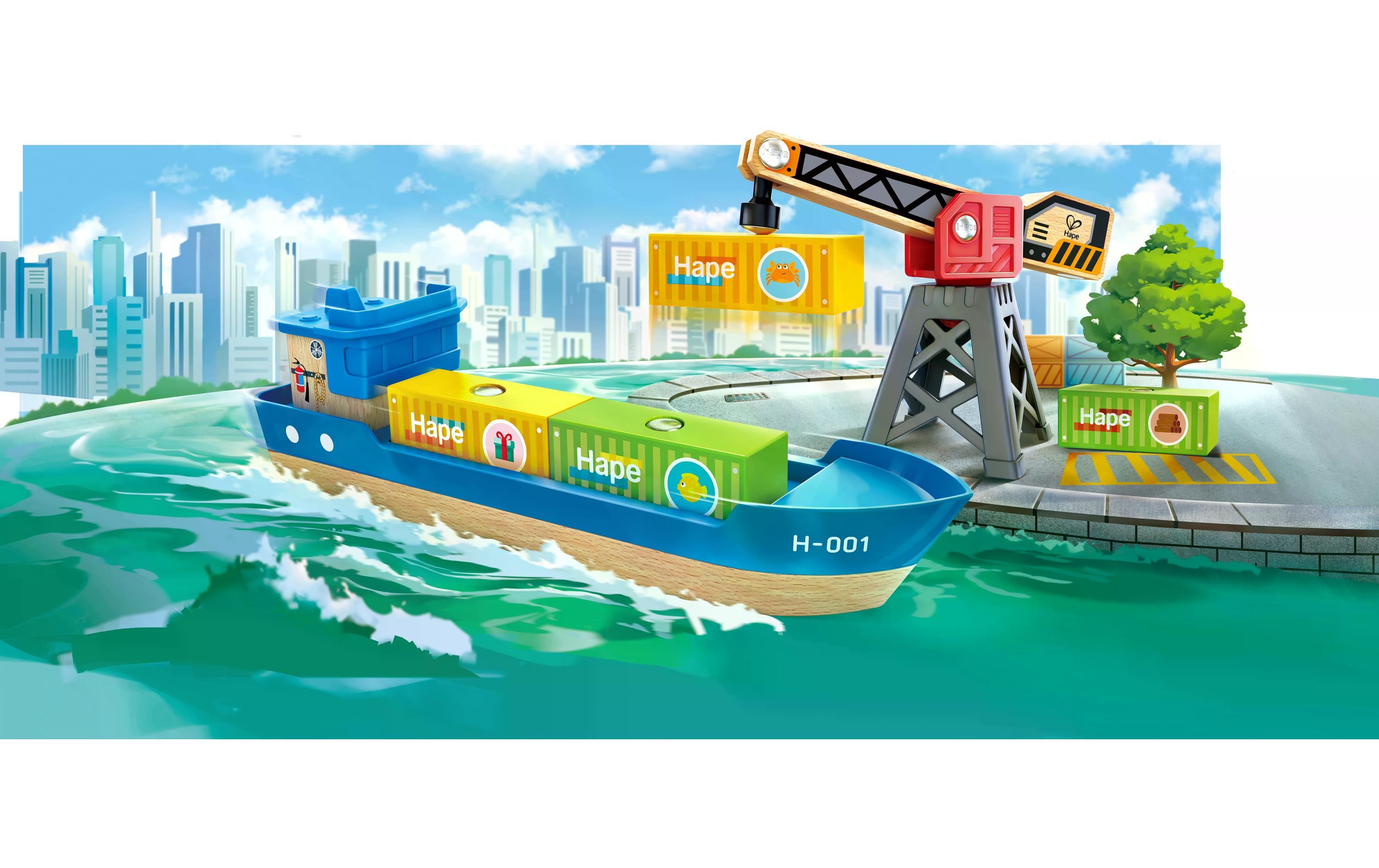 Cargo Ship + CraneZugspielzeug-Zubehör aus Holz