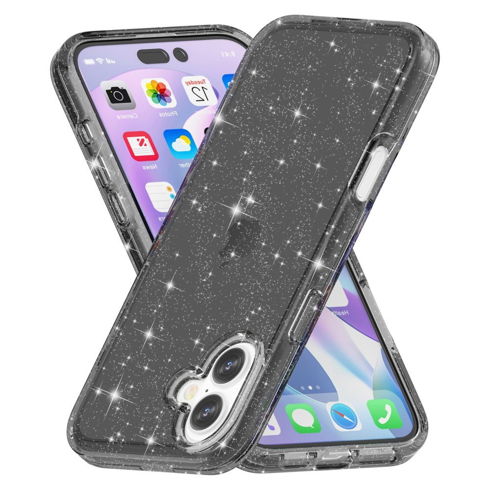 iPhone 16 Hybrid Hardcase Schutzhülle im Glitzer Design - Schwarz / Transparent