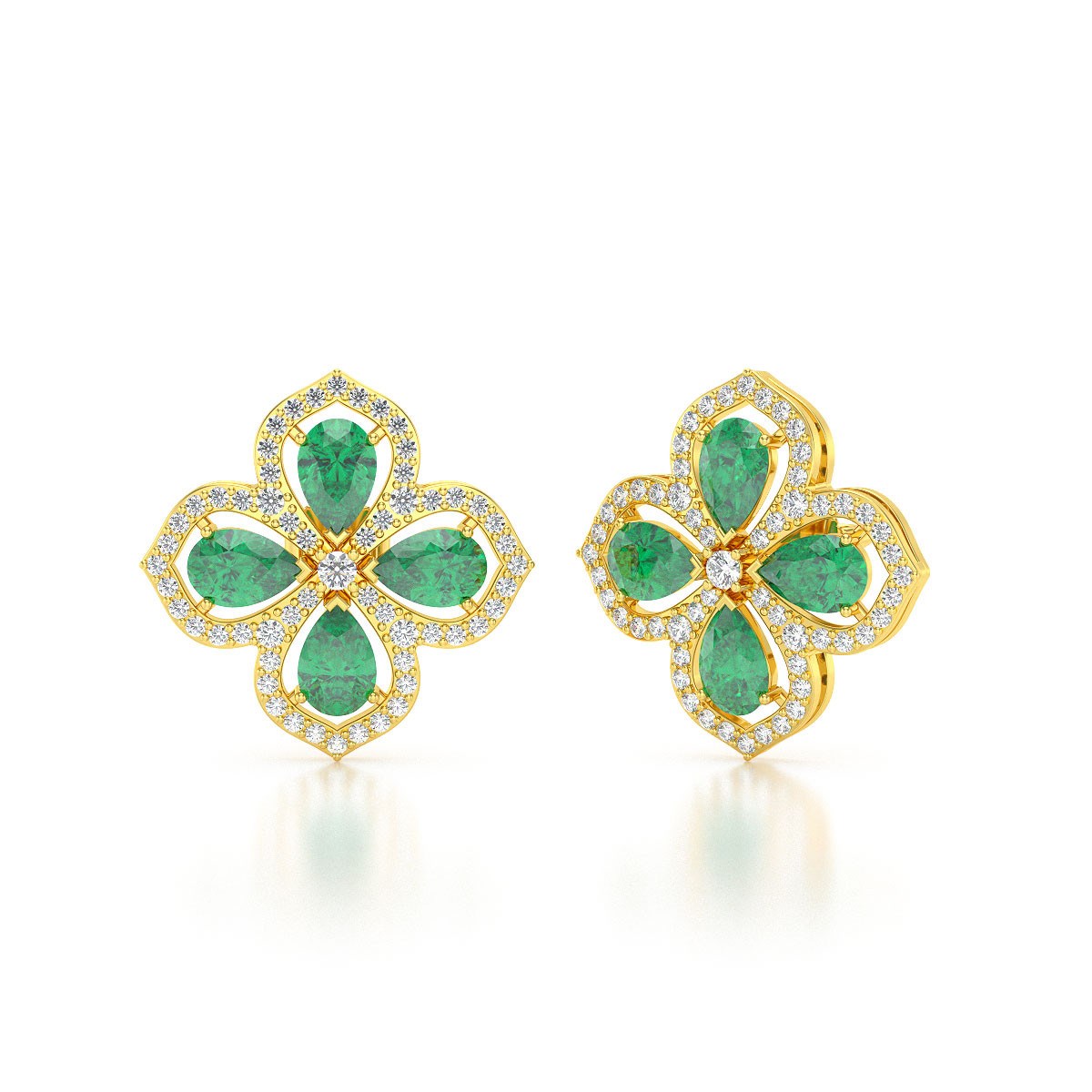Boucles d'oreilles ADEN Or 585 Jaune Emeraude et Diamant 3.55grs