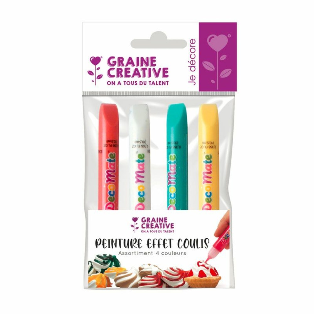 4 crayons de nappage effet coulis - jaune / rose / blanc / vert
