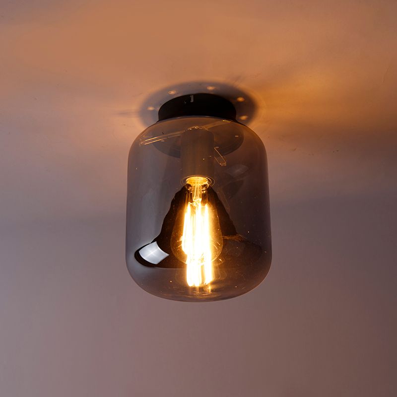 Design plafondlamp zwart met smoke glas - Bliss