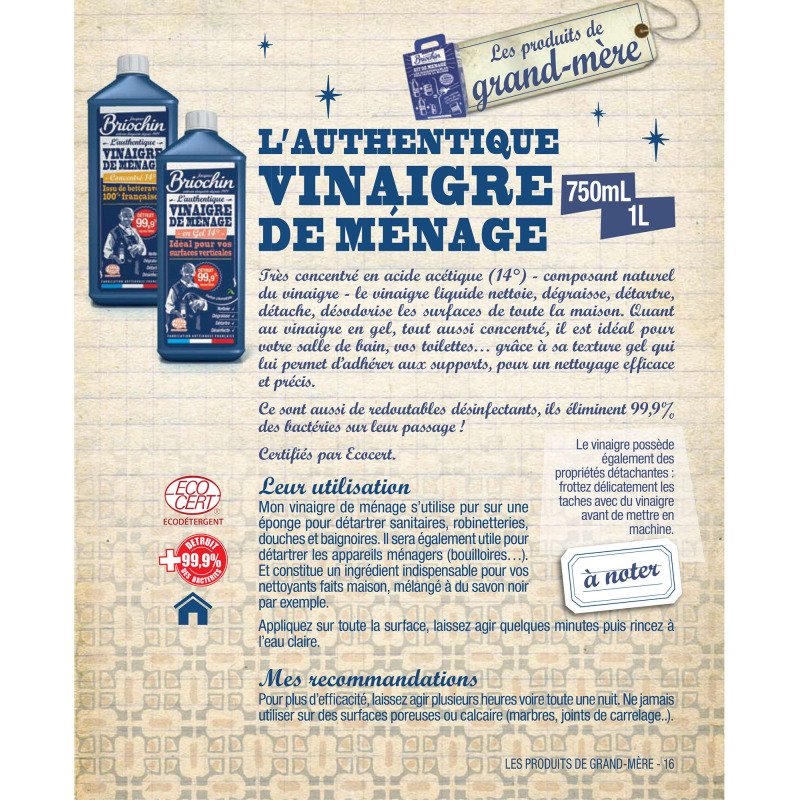 Vinaigre de ménage concentré 14° Briochin - Flacon de 1 L
