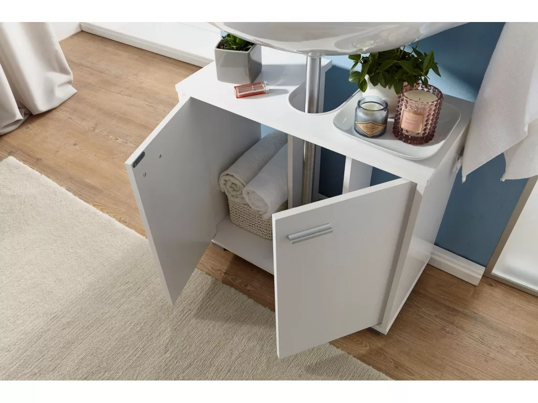 Évier armoire avec 60x55x30 cm Blanc Meuble vasque a poser Design Bain