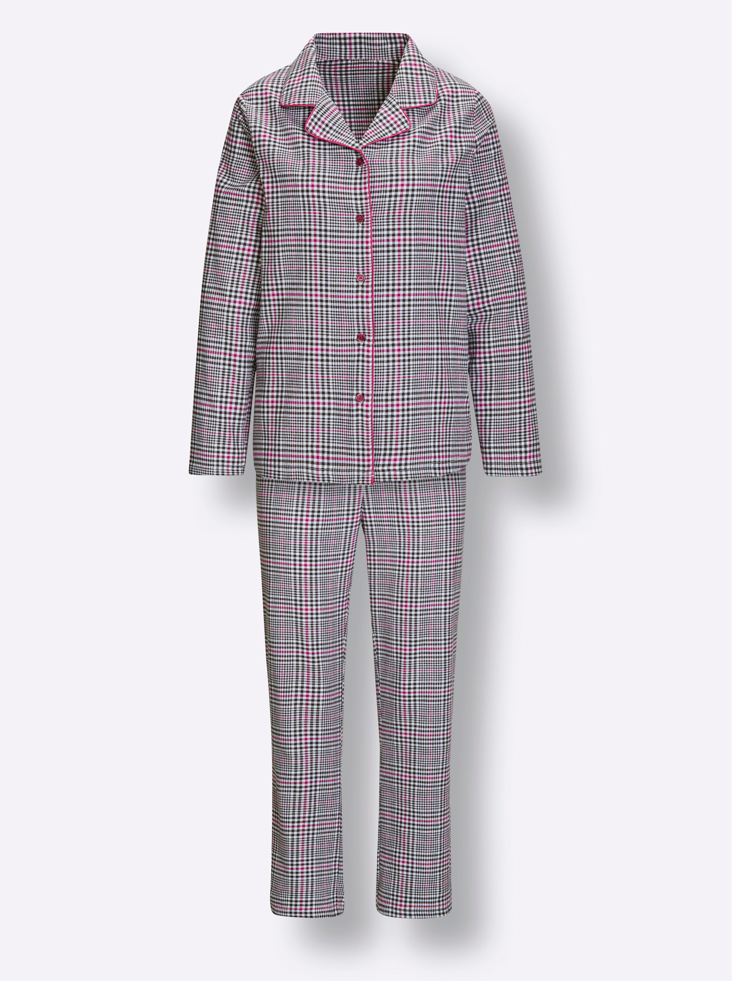 wäschepur Pyjama in graphit-magenta-kariert