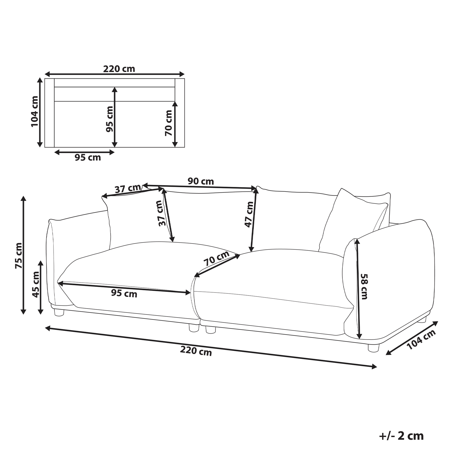 Beliani - LUVOS - Driezitsbank - Lichtbeige - Polyester
