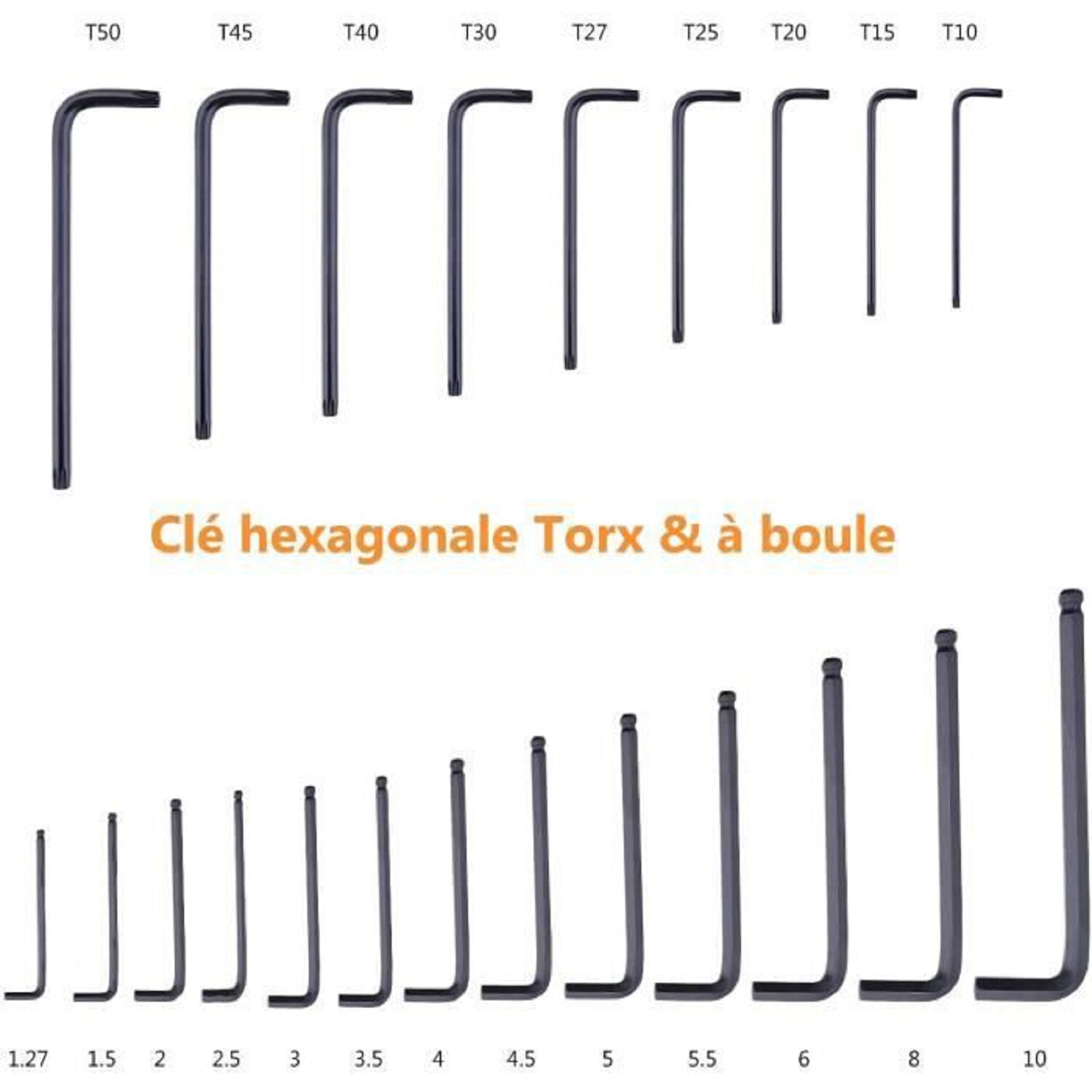 TACKLIFE HHW1B, 22-teiliges TorxSechskantschlüssel-Set, 9 * Torx-Kopf-Sechskantschlüssel, 13 * Kugelkopf, HRC56, metrisch, langer Arm