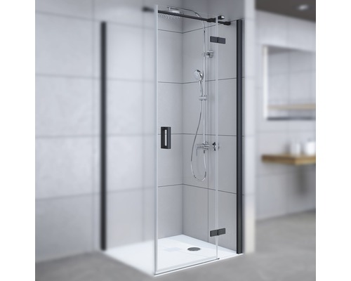 Draaideur voor Breuer Panorama zijwand, 80 cm, rechtsdraaiend, helder glas, profielkleur zwart
