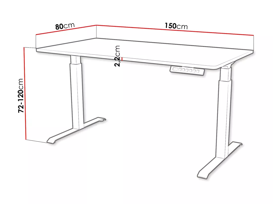 Table de travail réglable en hauteur Charlotte 195, Électrique|Réglable en hauteur, 72cm