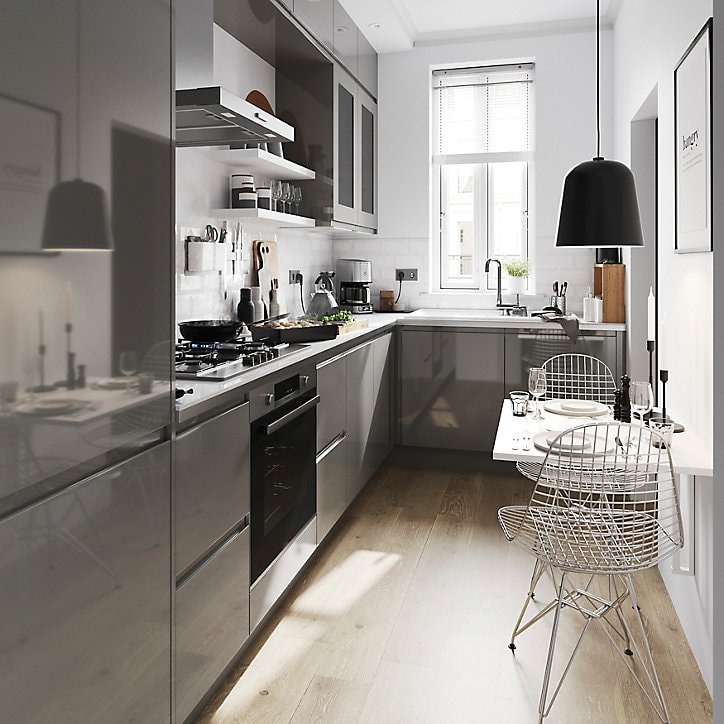 Façade de cuisine 3 tiroirs et 1 casserolier Garcinia gris anthracite brillant l. 50 cm x H. 72 cm GoodHome