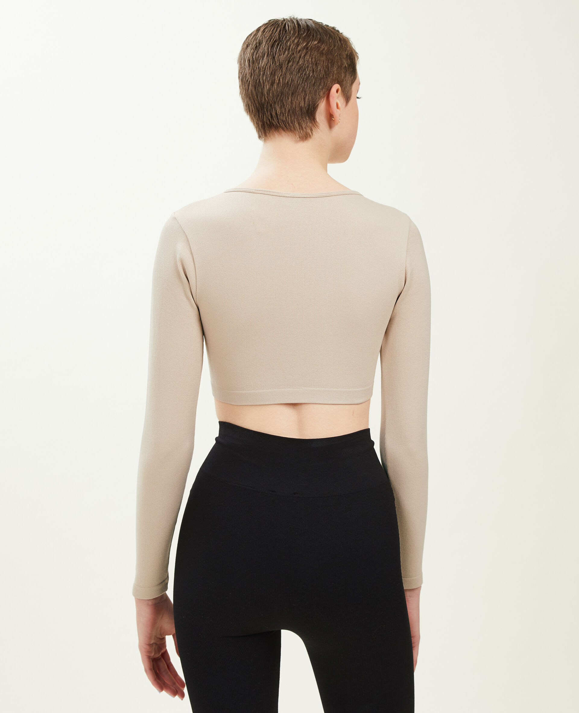 Top court en maille côtelée sans couture - Beige