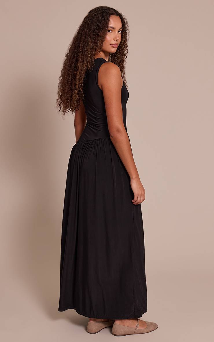 Noir Robe Maxi Longue À Double Couche Toucher Doux Avec Taille Basse Asymétrique