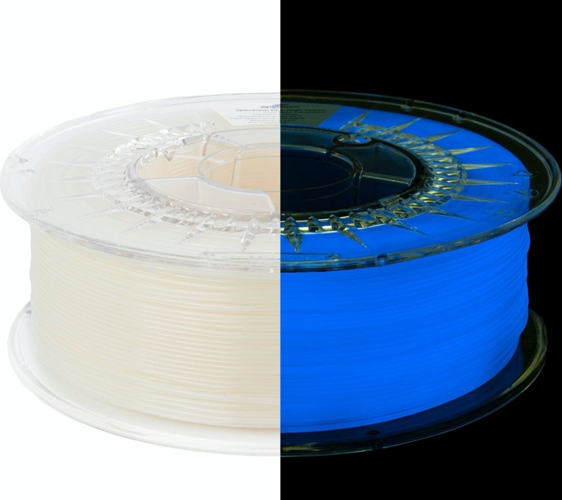 Spectrum  Premium PLA High Speed Neon Transparent UV, 1,75 mm / 1000 g    UV-reaktives PLA Material speziell für den Hochgeschwindigkeitsdruck