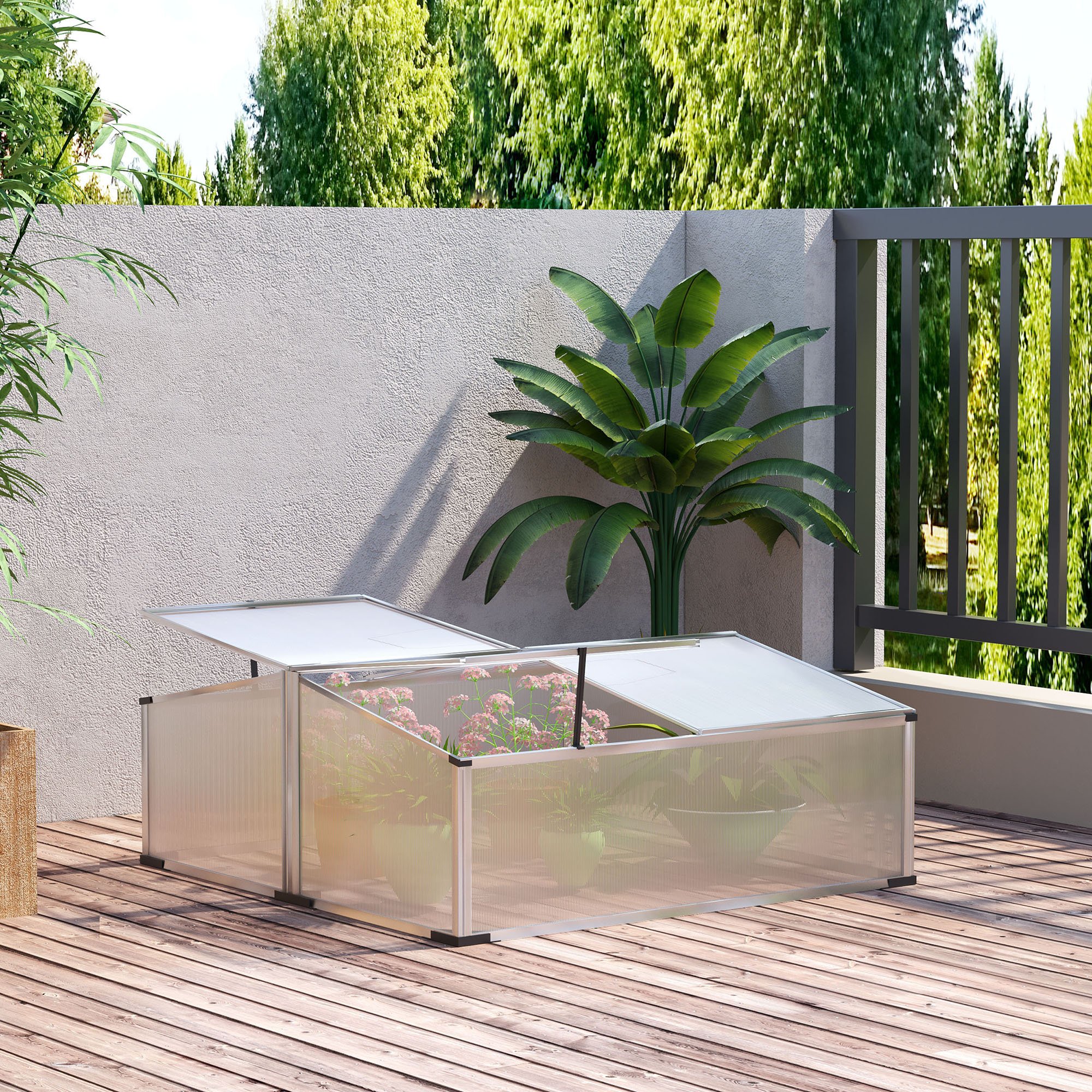 Estufa de jardim Outsunny transparente e prateada com 4 telhados articulados