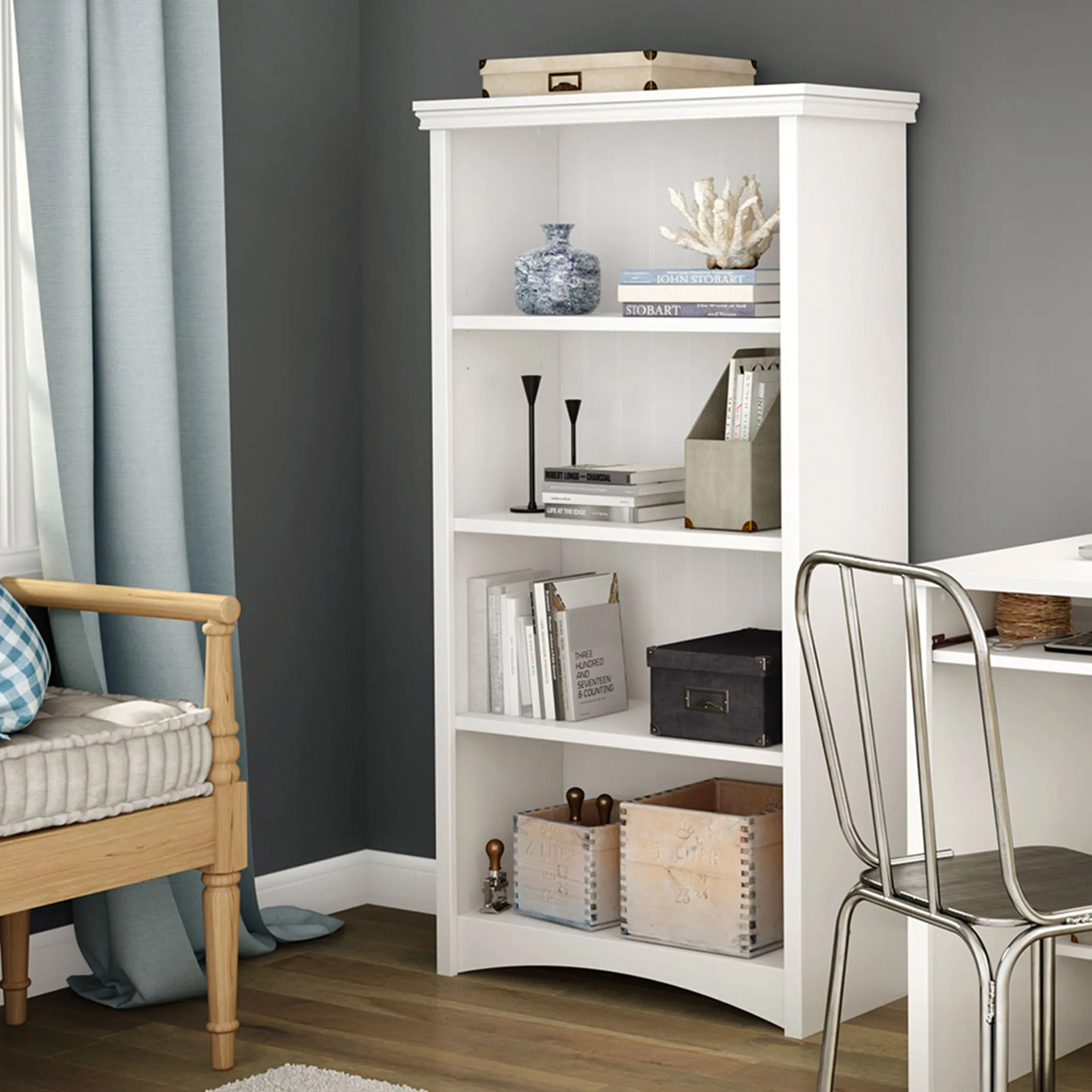 South Shore Bibliothèque 4 Tablettes - Gascony Blanc Solide