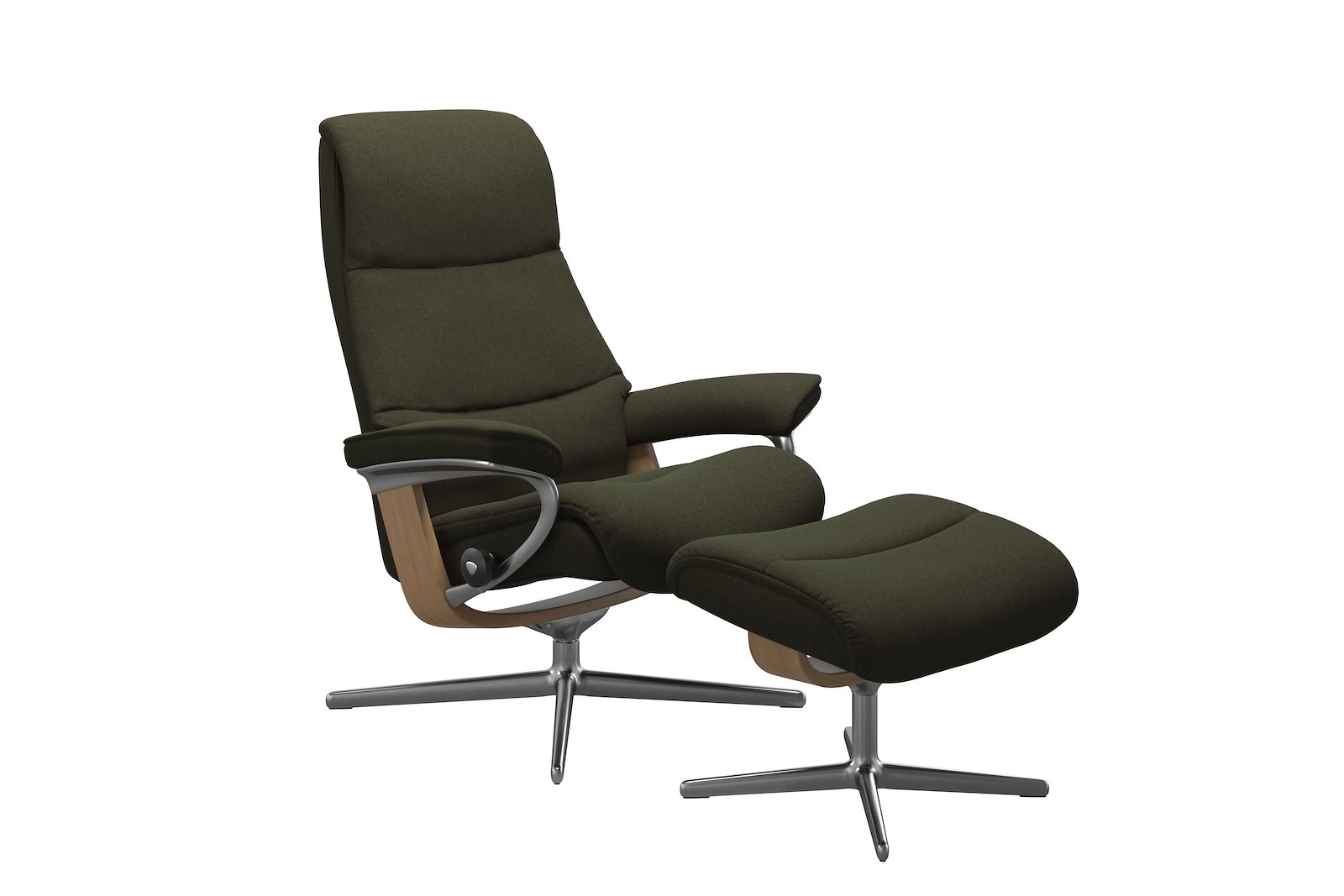 View lenestol med krakk Tekstil Calido Green – Cross understell – Alu – Eik  - Medium