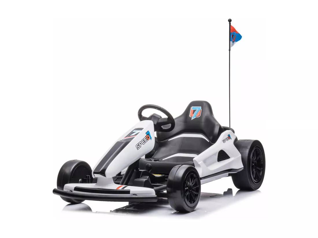 HOMEMiYN Kart électrique de drift 24V 13 km/h avec démarrage progressif, musique, klaxon, ceinture de sécurité pour enfants de 8 à 12 ans, (Blanc).