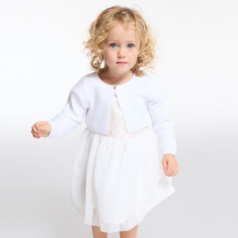 Robe de fête bi-matière en jacquard et tulle bébé fille Rose