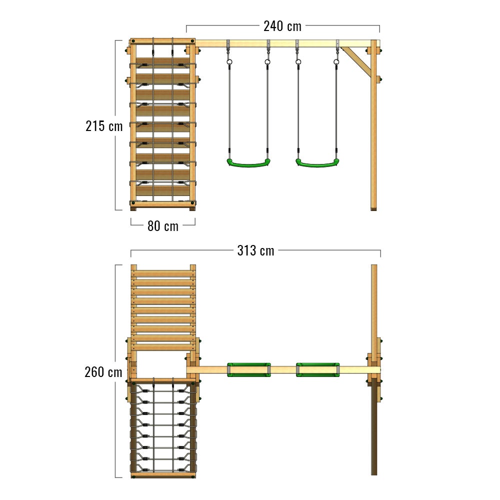 FATMOOSE Kinderschommelset JollyJungle Swing, Schommelframe, Dubbele Schommel, Houten Schommel met Klimopbevestiging