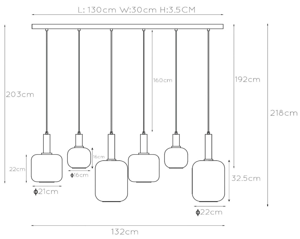 Lucide Joanet hanglamp 132cm 6x E27 zwart