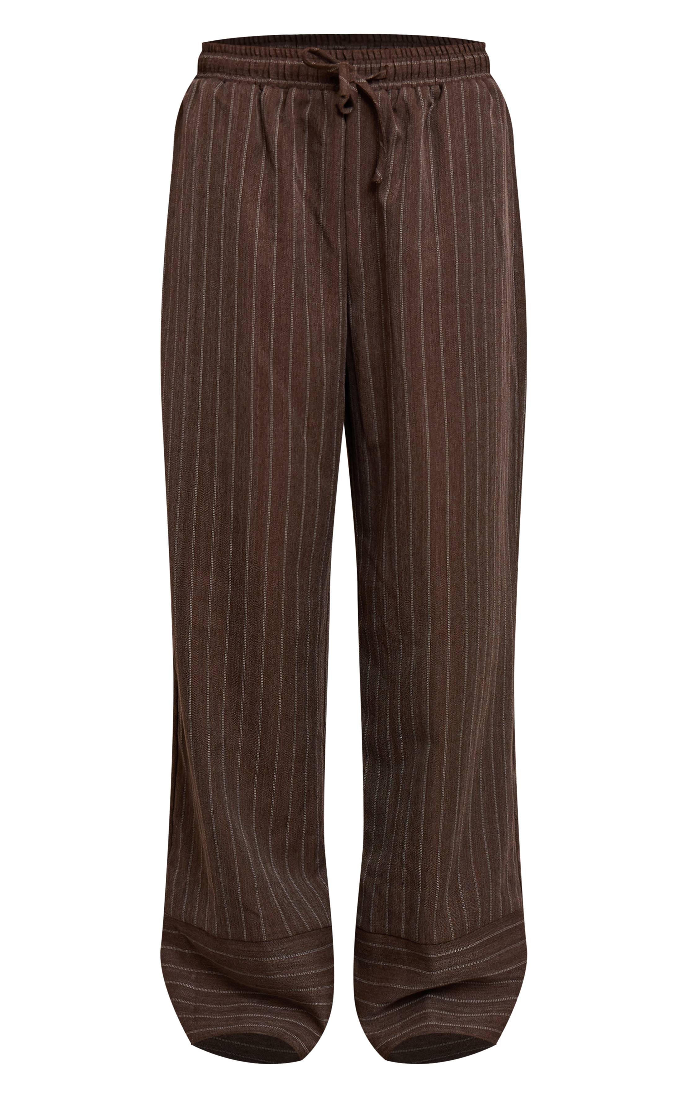 Marron Ensemble Coordonné Pantalon Tissé À Fines Rayures Avec Cordon De Serrage