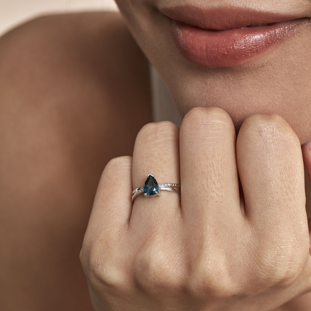 Bague Teresa Or Blanc Topaze Et Diamant