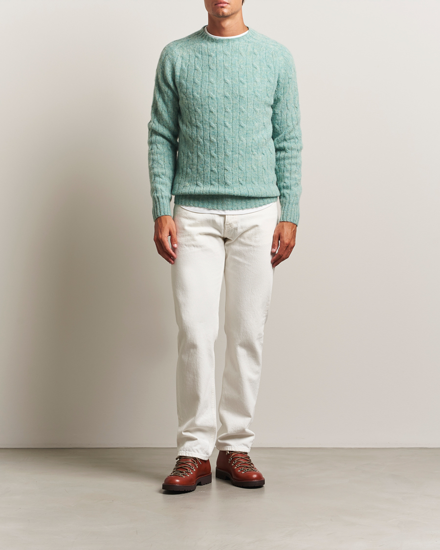 Harley Of Scotland Brushed Supersoft Lambswool Cable Opal