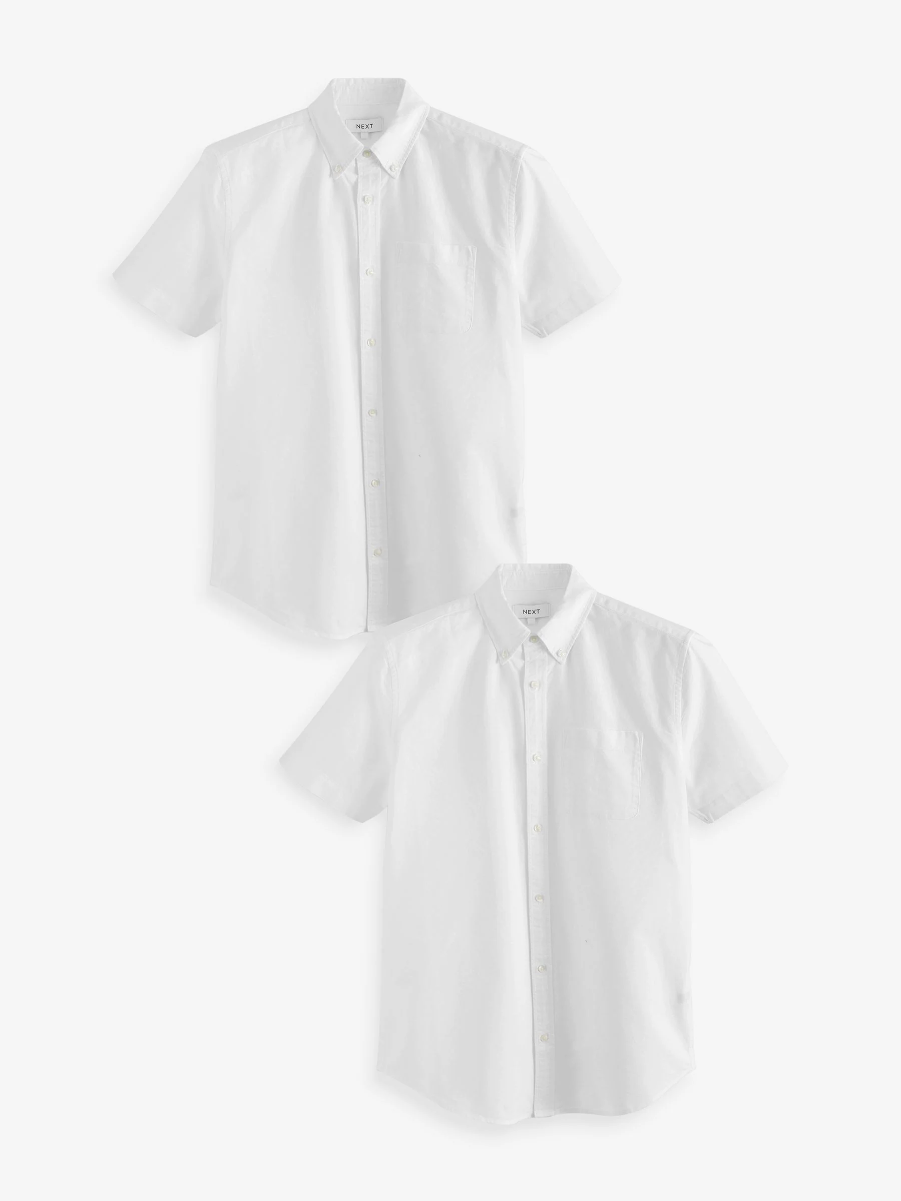 Wit - 100% katoenen Oxford-overhemden met korte mouwen, set van 2