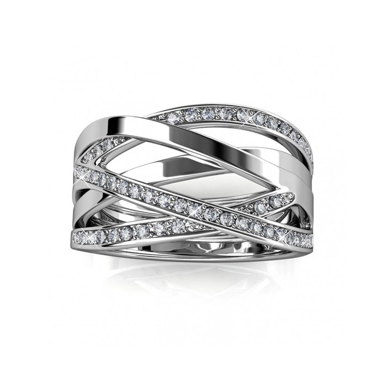 Bague Criss Cross - Argenté et Cristal