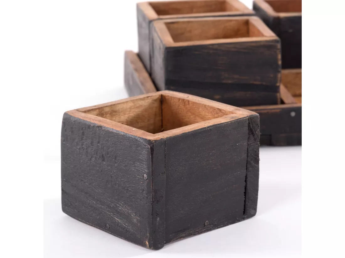 ENSEMBLE DE CAISSES Cubo 5 pièces. Bois massif 04 schwarz-natur