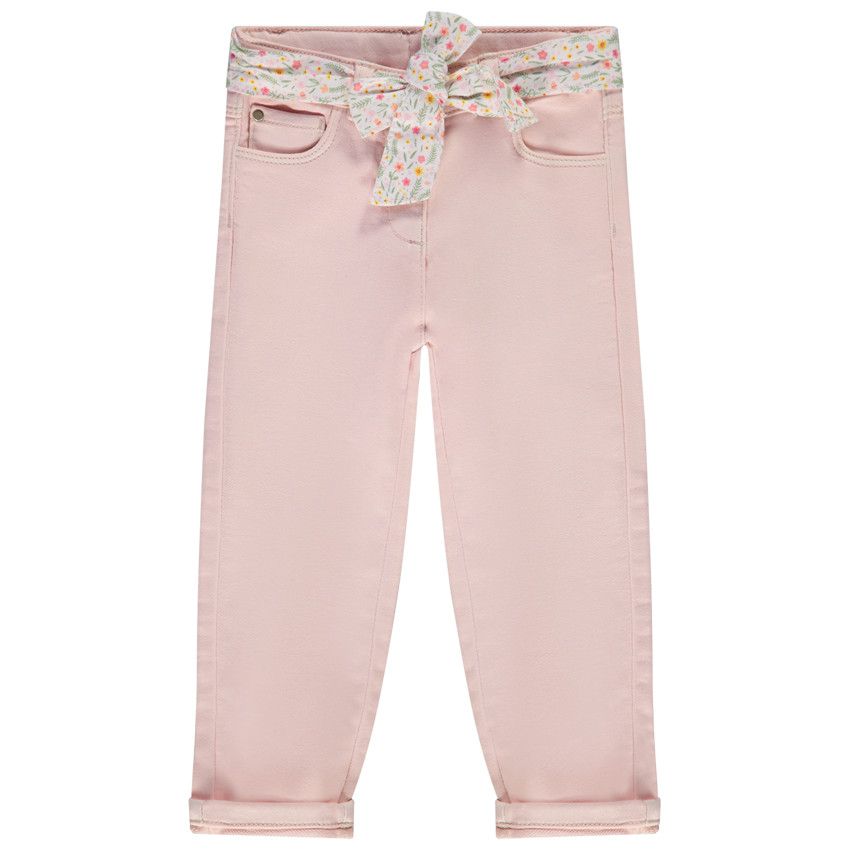 Jean droit en denim like avec ceinture foulard pour bébé fille - Rose