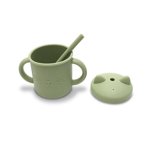 Tasse en silicone avec poignet et paille VERT - LORELLI
