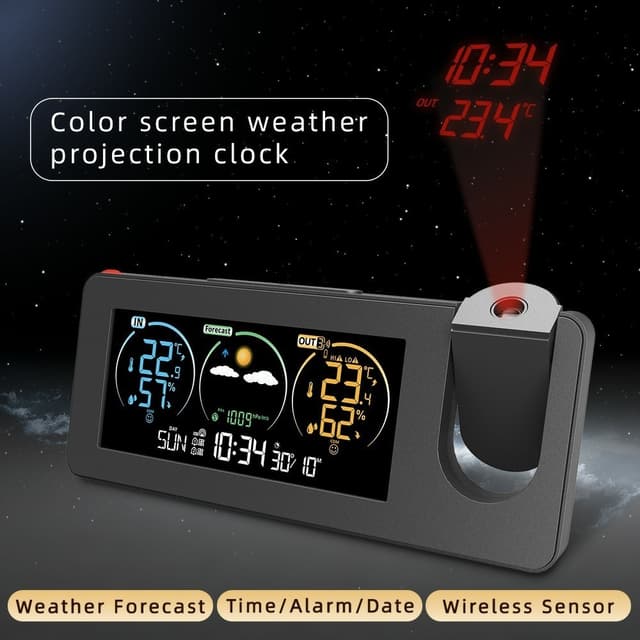 Projektionsur Kalender Vejrstation Digital alarm temperatur/fugtighedssensor