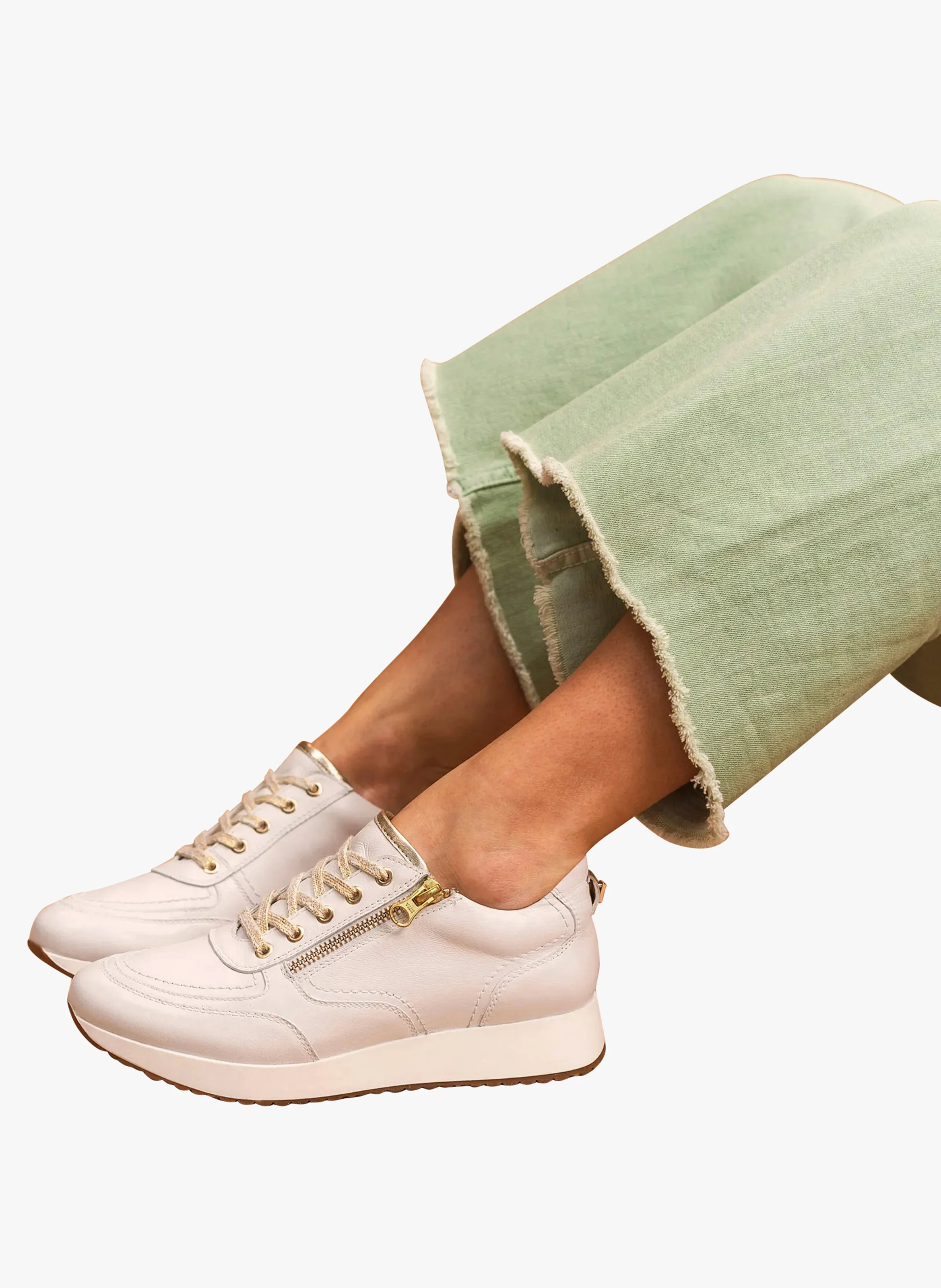 LORETE - Baskets basses zippées en cuir| Blanc