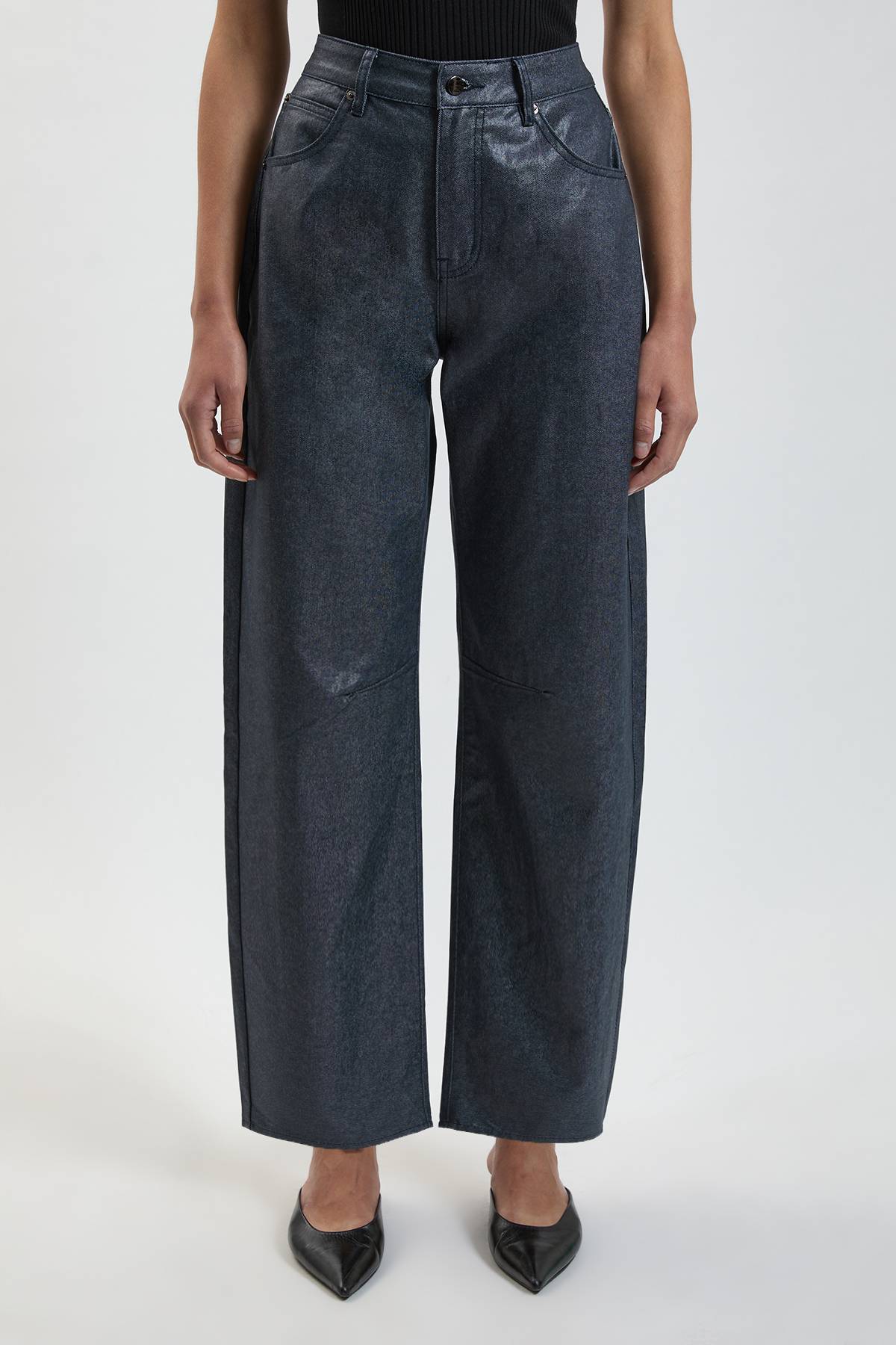 KarenMillen Jean Barrel En Denim Enduit Métallisé