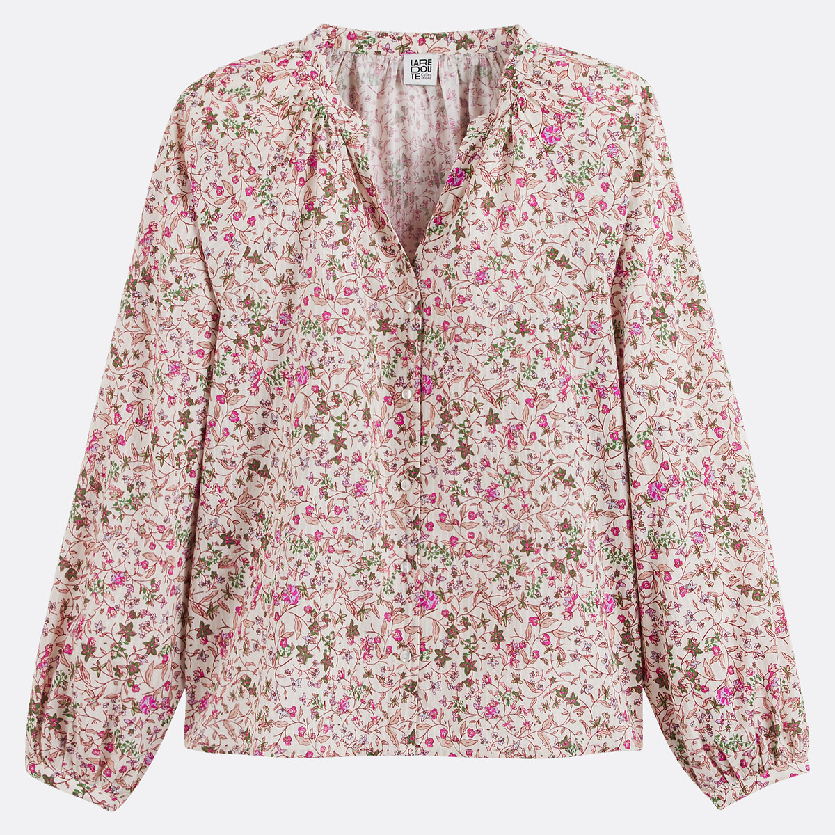 COLEÇÃO LA REDOUTE<br>Blusa com decote redondo, estampa floral e mangas compridas