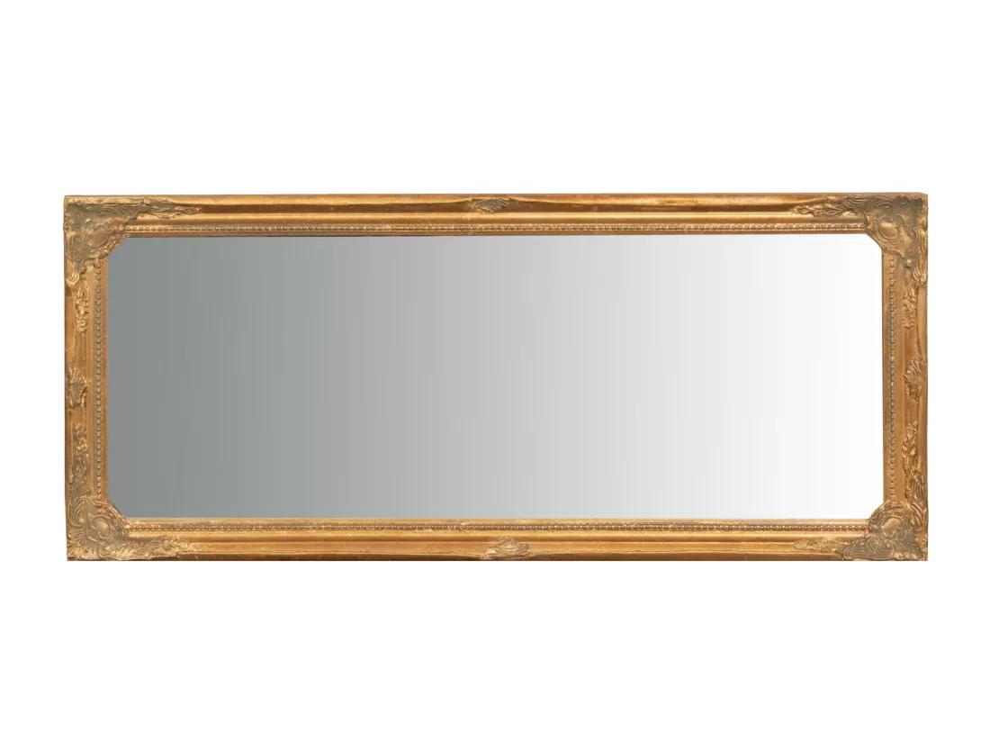 Miroir mural rectangulaire avec finition à la feuille d'or antique - Bois - 35x82 cm
