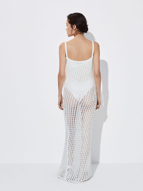 Vestido longo de tricô - Branco-creme