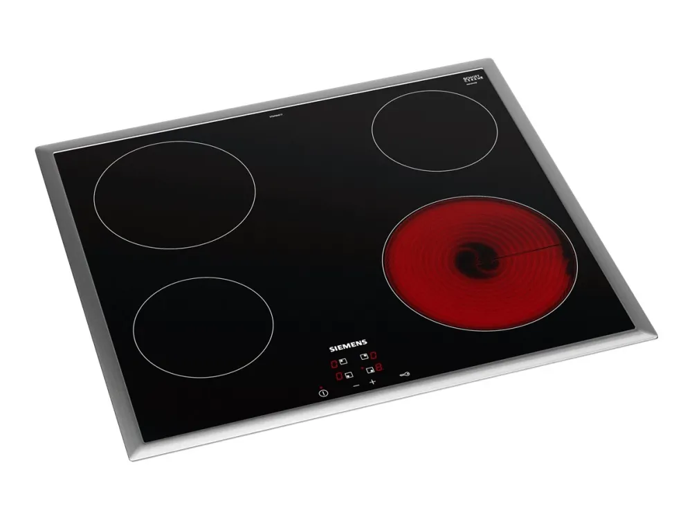Siemens iQ100 ET645HE17 - Keramisk kogeplade - 4 plader - Niche - bredde: 56 cm - dybde: 49 cm - med rustfrit stål-pynt - sort/rustfrit stål