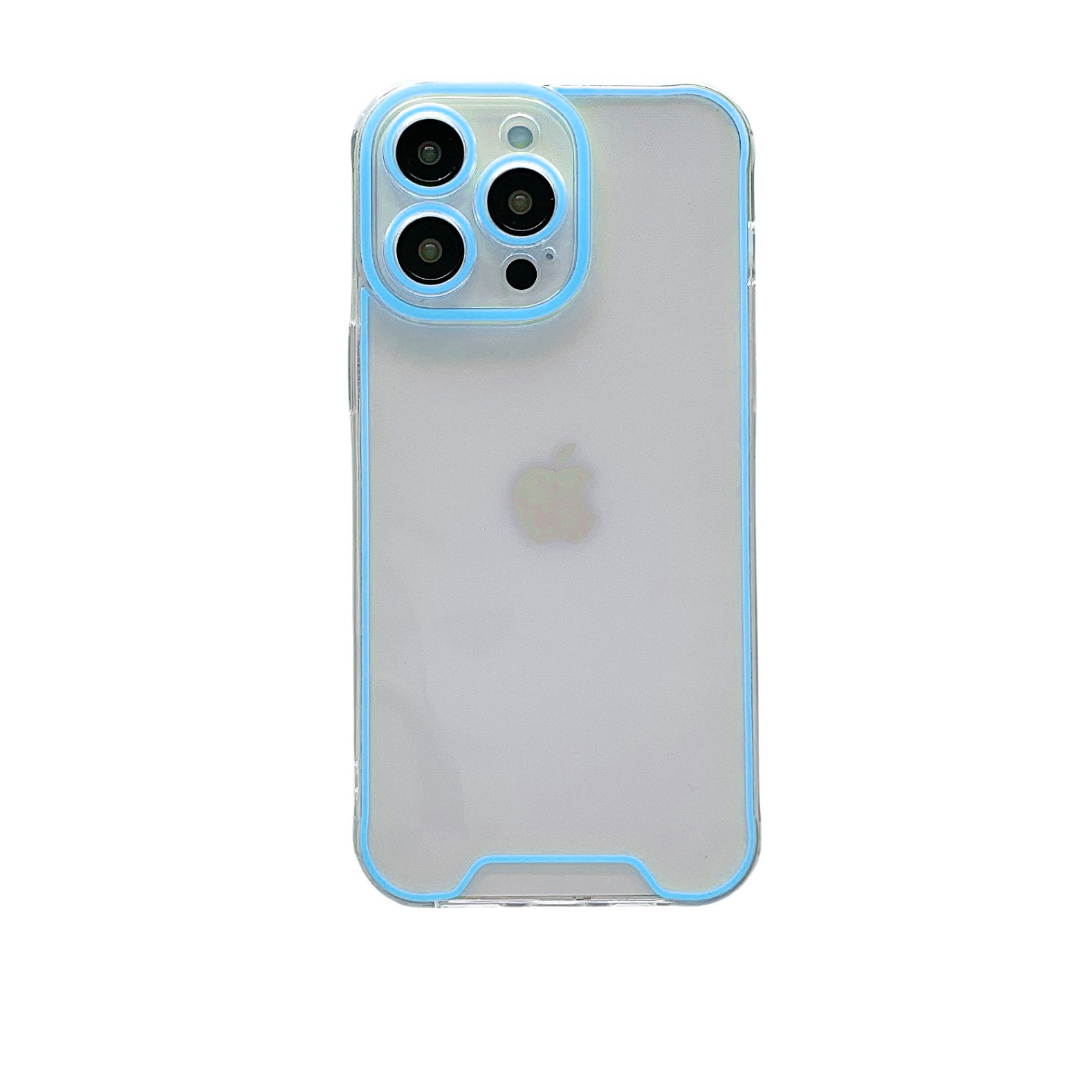 iPhone 16 Pro Gummi Case Hülle mit Fluoreszierendem Rahmen - Blau / Transparent