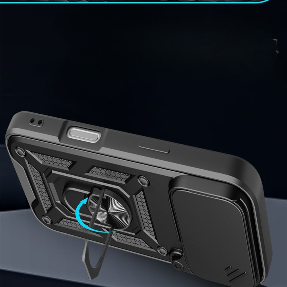 iPhone 17 Pro Hybrid Outdoor Hardcase Hülle mit Cam-Slider   Magnetischer Kickstand - Schwarz
