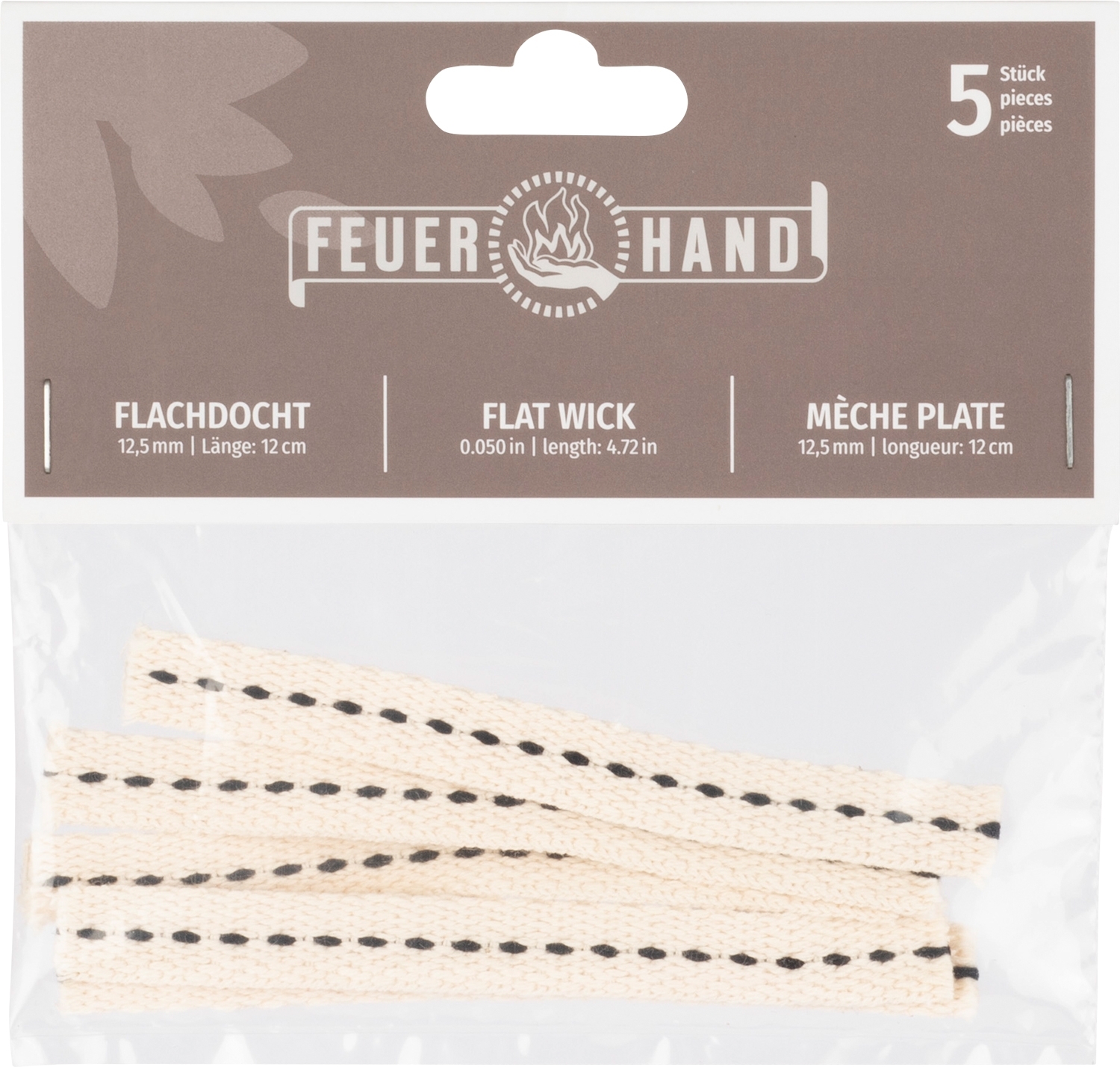 Feuerhand Flachdocht 12,5 mm x 12 cm (5 Stk)