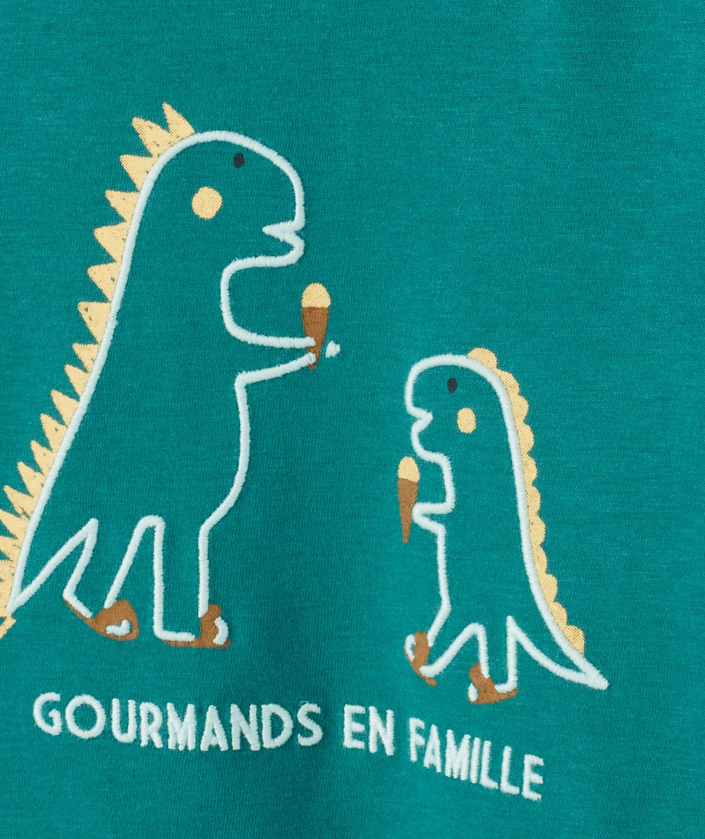 T-SHIRT BÉBÉ GARÇON EN FIBRES RECYCLÉES VERT FONCÉ AVEC DINOSAURES